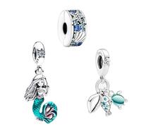 Feitery Cornudo Sirenas Concha Charm Compatible Pandora Pulsera Joyas Marineras de Verano Murano Glass Charms Abalorios para Mujer