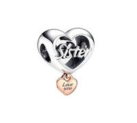 Feitery Sister Charm Compatible Pandora Pulsera y Collar Cordate Abalorios para Mujer Collar Charms Originales