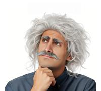 Feithmonic Peluca Albert Einstein Adulto, Peluca de Einstein Gris con Cejas y Bigote, Peluca para Científico Loco, Disfraz Profesor Chiflado para Halloween Navidad Carnaval Cosplay, 3 Piezas