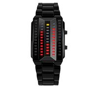 FeiWen Fashion Binario Digitales Relojes de Pulsera de Hombre y Mujer Calendario Rojo Amarillo LED Luminosidad Unico Negro Rectangular Acero Inoxidable Reloj Casual Estilo (Hombre)