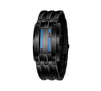 FeiWen Fashion Unico Binario Reloj de Pulsera de Hombre y Mujer Azul LED Luminosidad Rectangular Acero Inoxidable del Bisel Digitales Relojes Calendario, Negro (Hombre)