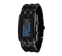 FeiWen Fashion Unico Binario Reloj de Pulsera de Hombre y Mujer Azul LED Luminosidad Rectangular Acero Inoxidable del Bisel Digitales Relojes Calendario, Negro (Mujer)
