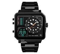 FeiWen Hombre Deportivo Digitales Relojes LED Doble Tiempo Acero Inoxidable (Negro)