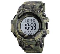 FeiWen Hombre Simple Relojes Impermeable Outdoor Sport Militar Deportivo LED Electrónica Digitales Multifuncional Alarma 12H/24H Plástico Reloj de Pulsera con Goma Correa (Camuflaje Verde Militar)