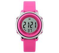FeiWen Multicolor LED Luz Relojes de Niña 50M Impermeable Outdoor Militar Digitales Plastico Bisel con Goma Correa Multifuncional Deportivo Reloj de Pulsera, Rojo