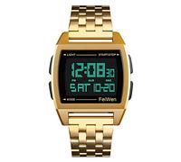 FeiWen Multifuncional Outdoor Militar LED Electrónica Digitales Deportivo Relojes de Pulsera de Hombre Plástico Bisel con Goma Correa Calendario Doble Tiempo Alarma Reloj (Dorado)