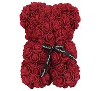 FeiWen Oso de Flor Rosa 10 Pulgadas Oso de Peluche Flores Artificiales Día de la Madre,Día de San Valentín, Aniversario con Despedida de Soltera (Vino Tinto)