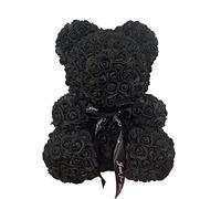 FeiWen Oso de Flor Rosa 10 Pulgadas Oso de Peluche Flores Artificiales Día de la Madre,Día de San Valentín, Aniversario con Despedida de Soltera (Negro)