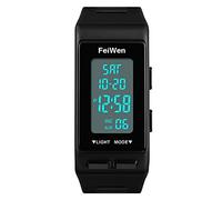 FeiWen Reloj de Pulsera de Unisex Outdoor Militar LED Electrónica Digitales Deportivo Multifuncional Relojes Rectangular Plástico Bisel con Goma Correa Doble Tiempo Alarma (Negro)
