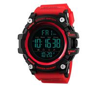 FeiWen Simple Relojes de Hombre Grande Dial LED Electrónica Outdoor Digitales 50M Impermeable Plástico Bisel con Goma Correa Deportivo Reloj de Pulsera (Rojo)