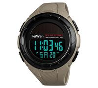FeiWen Solar Relojes de Unisex 50M Impermeable Outdoor Militar LED Electrónica Multifuncional Digitales Deportivo Reloj de Pulsera Plástico Bisel con Goma Correa (Amarillo)