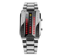 FeiWen Unico Binario Relojes de Pulsera de Hombre y Mujer Calendario Rojo LED Digitales Luminosidad Acero Inoxidable Negro Rectangular Fashion Casual Estilo Reloj, Plateado (Hombre)