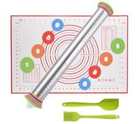 feixia Rodillo - Rodillo Antiadherente de Acero Inoxidable de 17 '' con Anillos de Grosor Ajustable para Hornear Galletas Chapati Fondant Dough Pastry Pizza Pie Crust