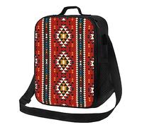 feiyuzhang Bolsa de almuerzo con aislamiento y correa ajustable para el hombro, diseño tribal azteca, geométrica étnica, color rojo, para mujeres y hombres, reutilizable, para oficina, picnic