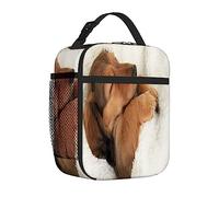 feiyuzhang Lonchera con foto de perro, para hombres y mujeres, foto de cachorro durmiendo en su cama, lonchera portátil reutilizable aislada para adultos, bolsa de almuerzo pequeña para oficina