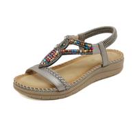 Feizikaw Barefoot Mujer Women's Bohemian Flat Sandals Summer Casual Beach Slide Sandals With Elastic Straps Sole Comfortable Open Toe Footwear For Spring And Summer (Grey, 38)