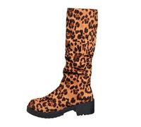 Feizikaw Botas de Combate Mujer Botas de media pantorrilla gamuza sintética con estampado floral, altas hasta la rodilla, cómodas informales vestir con cremallera lateral, moda otoño-invierno