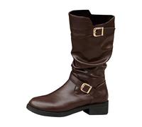 Feizikaw Botas de Combate Mujer Botas de media pantorrilla moda, botines puntiagudos con hebilla para otoño e invierno, ropa informal y cómoda.