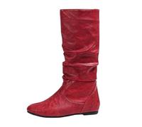 Feizikaw Botas de Combate Mujer Botas de media pantorrilla para mujer, cuero, informales, con cremallera lateral, tacón plano, cómodas, para uso diario
