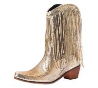 Feizikaw Botas de Combate Mujer Botas de media para mujer, con borlas y decoración lentejuelas a la moda, nuevo patrón, tacones gruesos puntiagudos, zapatos cómodos