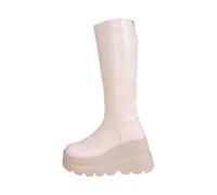 Feizikaw Botas de Combate Mujer Botas de tacón grueso a media pantorrilla con plataforma, botines para otoño e invierno, calzado cómodo y duradero.