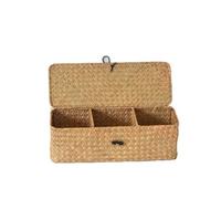 Feizikaw Cajas Organizadoras Armarios Almacenamiento Tejido de Tres Compartimentos, organizar artículos pequeños y Mejorar el Estilo del hogar. Dile adiós al desorden (Beige, 32x12x10cm)