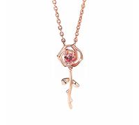 Feizikaw Collar con Colgante Diseño Delicado con colgante de circón de flor rosa Encantos chapados en oro rosa clavícula moda flor diamante (One Size)