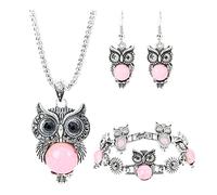 Feizikaw Collar Mujer 3pcs / set Western Calaite Jewelry Set National Night Owl Jewelry para mujer Owl Retro Style Turquesa Accesorios (Pulsera Pendientes) (One Size)