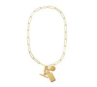 Feizikaw Collares Mujer Collar con hebilla OT de acero inoxidable estilo hip hop, colgante geométrico con clip de papel, cadena para clavícula, joyería para mujer (Gold, 12x9x2cm)