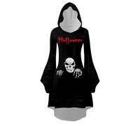 Feizikaw Disfraz Halloween Mujer Adulta Vestido de cosplay con capucha y estampado de Halloween para mujer, vestido largo manga larga