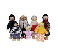 Feizikaw Juguetes Educativos 3 Años Kids Girls Happy Dolls Family Playset Wooden Figures Set of 7 Dolls Kid (as Show, One Size)