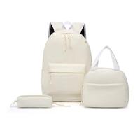 Feizikaw Mochila Universidad Conjunto escolar elegante y funcional de 3 piezas para estudiantes, de tela pana, que incluye bolso hombro, bolso mano y lápiz. (White, One Size)