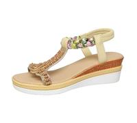 Feizikaw Sandalen Sandalias de cuña con suela gruesa y tacón inclinado con banda elástica y punta redonda para mujer (White, 40)