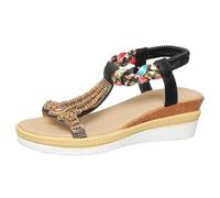 Feizikaw Sandales Barefoot Sandalias de cuña con suela gruesa y tacón inclinado con banda elástica y punta redonda para mujer (Black, 39)