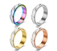 fekang Anillos de ansiedad para mujeres, anillos giratorios para aliviar el estrés para adolescentes y niñas, anillos de estrés, 4 unidades, anillos de acero de titanio de 6 mm, talla 5-12, 5, Acero