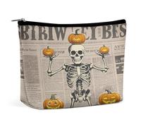 FekiLoot Bolsa de maquillaje de calabaza de esqueleto, bolsa de cosméticos de gran capacidad para mujeres, organizador de maquillaje de viaje, bolsa de cosméticos portátil, bolsa de cosméticos
