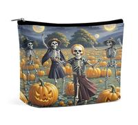 FekiLoot Bolsa de maquillaje de campo de calabaza de esqueleto de gran capacidad para mujeres, organizador de maquillaje de viaje, bolsa de cosméticos portátil, impermeable, bolsas de maquillaje de