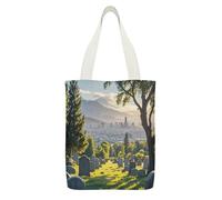 FekiLoot Cemetery Outside The City - Bolsa de lona ligera, mediana y reutilizable, bolsa de tela multiusos con bolsillo interior con cremallera, bolsas de compras de gran capacidad
