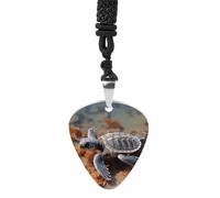 FekiLoot Collar de acero de titanio cortado con diseño de tortuga marina para guitarra, collar con colgante de música para hombres y mujeres con una cuerda negra de 24 pulgadas, talla única, Acero de