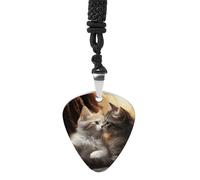 FekiLoot Collar de púa de acero de titanio con diseño de gato sosteniendo un bastón de guitarra, collar con colgante de música para hombres y mujeres con una cuerda negra de 61 cm, talla única, Acero