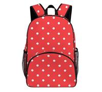 FekiLoot Mochila de tela Oxford impermeable de lunares rojos y blancos, mochila casual de gran capacidad con correas acolchadas ajustables, mochila multiusos para actividades diarias al aire libre