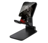 FekiLoot Soporte plegable doble para teléfono celular, caballo negro sobre un fondo de rosas rojas, soporte plegable ajustable para teléfono de escritorio, compatible con todos los teléfonos de 4 a 13