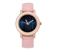 FekiLoot The Blue Binary Matrix - Reloj de pulsera analógico de cuarzo para mujer, con esfera rosa, minimalista, elegante, delicado, para fiestas, uso diario y regalo