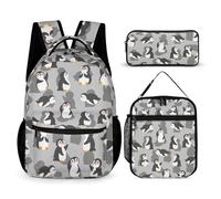 Fekroma Juego de mochila colorida con múltiples bolsillos, bolsa escolar con bolsa de almuerzo, estuche ligero para lápices, Pingüino, Talla única, Paquete de mochila