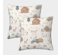 FELASBUID Animales de Granja - Estilo de Dibujos Animados rústicos Fundas Cojines para Sofá 2 Piezas Arte Funda De Almohada Decorativo para Sala Almohadon Cubre De Estar Sofás Jardín 50x50cm