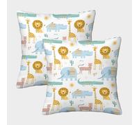 FELASBUID Animales de Safari-Diseño de la Selva de Dibujos Animados Fundas Cojines para Sofá 2 Piezas Arte Funda De Almohada Decorativo para Sala Almohadon Cubre De Estar Sofás Jardín 45x45cm