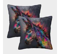 FELASBUID Arte del Burro Vibrante - ilustración Digital Colorida Fundas Cojines para Sofá 2 Piezas Funda De Almohada Modernos Decorativo Throw Cojín para Sala Hogar 45x45cm