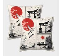 FELASBUID Arte japonés: Estilo de Tinta Tradicional Fundas Cojines para Sofá 2 Piezas Funda De Almohada Modernos Decorativo Throw Cojín para Sala Hogar 50x50cm