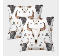 FELASBUID artee del cráneo de Vaca-Diseño Tribal de Boho Fundas Cojines para Sofá 2 Piezas Arte Funda De Almohada Decorativo para Sala Throw Cojín De Estar Sofás Jardín 40x40cm