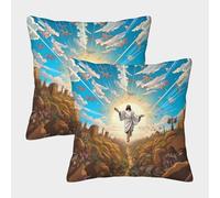 FELASBUID Ascensión de Jesús-Estilo de Ilustración Religiosa Fundas Cojines para Sofá 2 Piezas Arte Funda De Almohada Decorativo para Sala Almohadas Fundas De Estar Sofás Jardín 50x50cm
